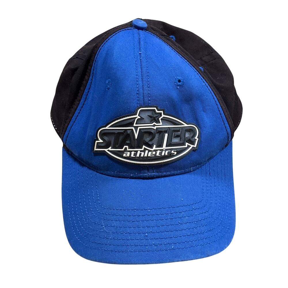 Vtg 90s Starter Athletics Youth Hat Adjustable strap Rubber Logo blue black
